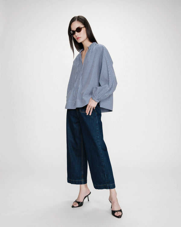 Varry Marine Checked Cotton Blouse