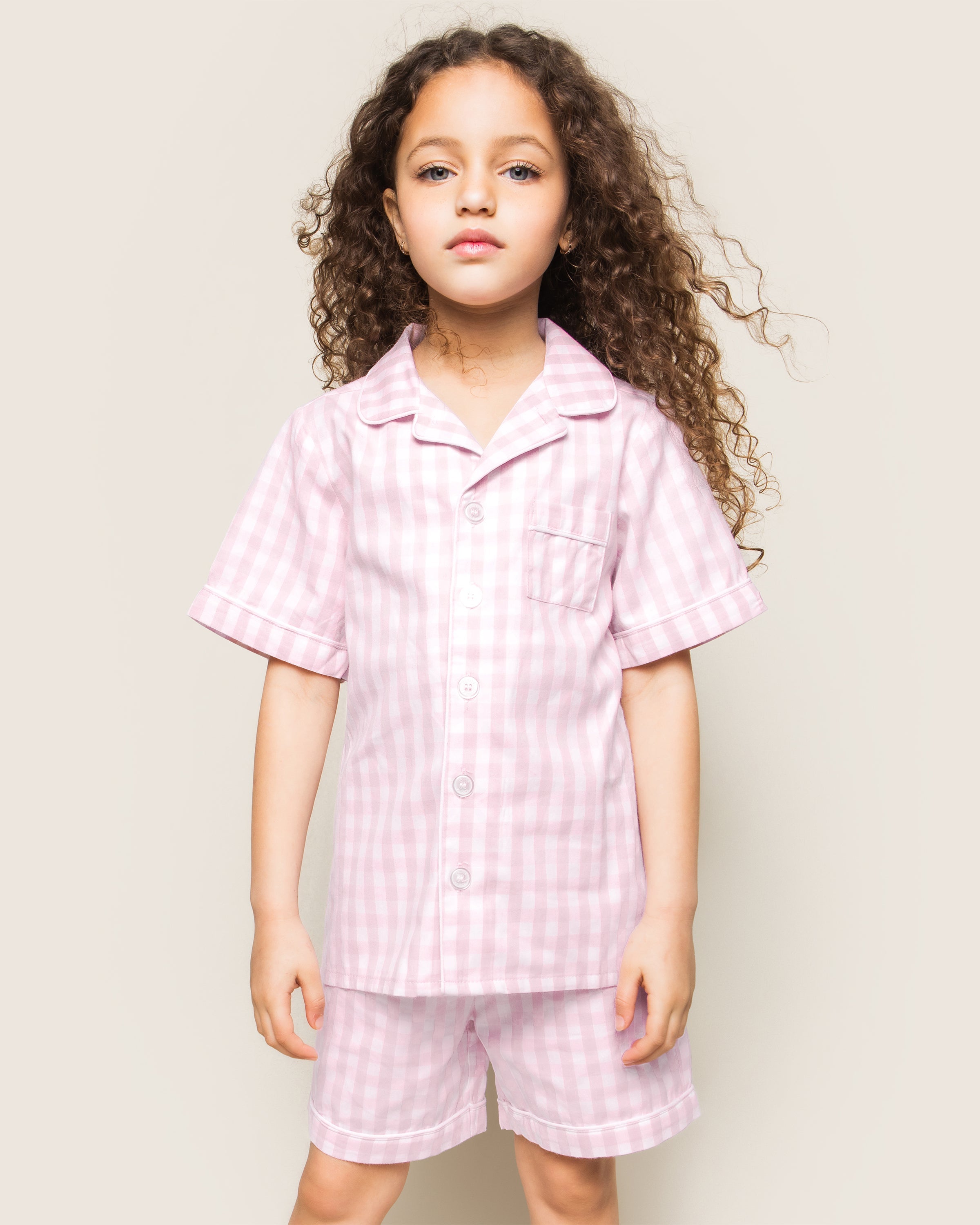 Kid's Twill Pajama Short Set in Pink Gingham