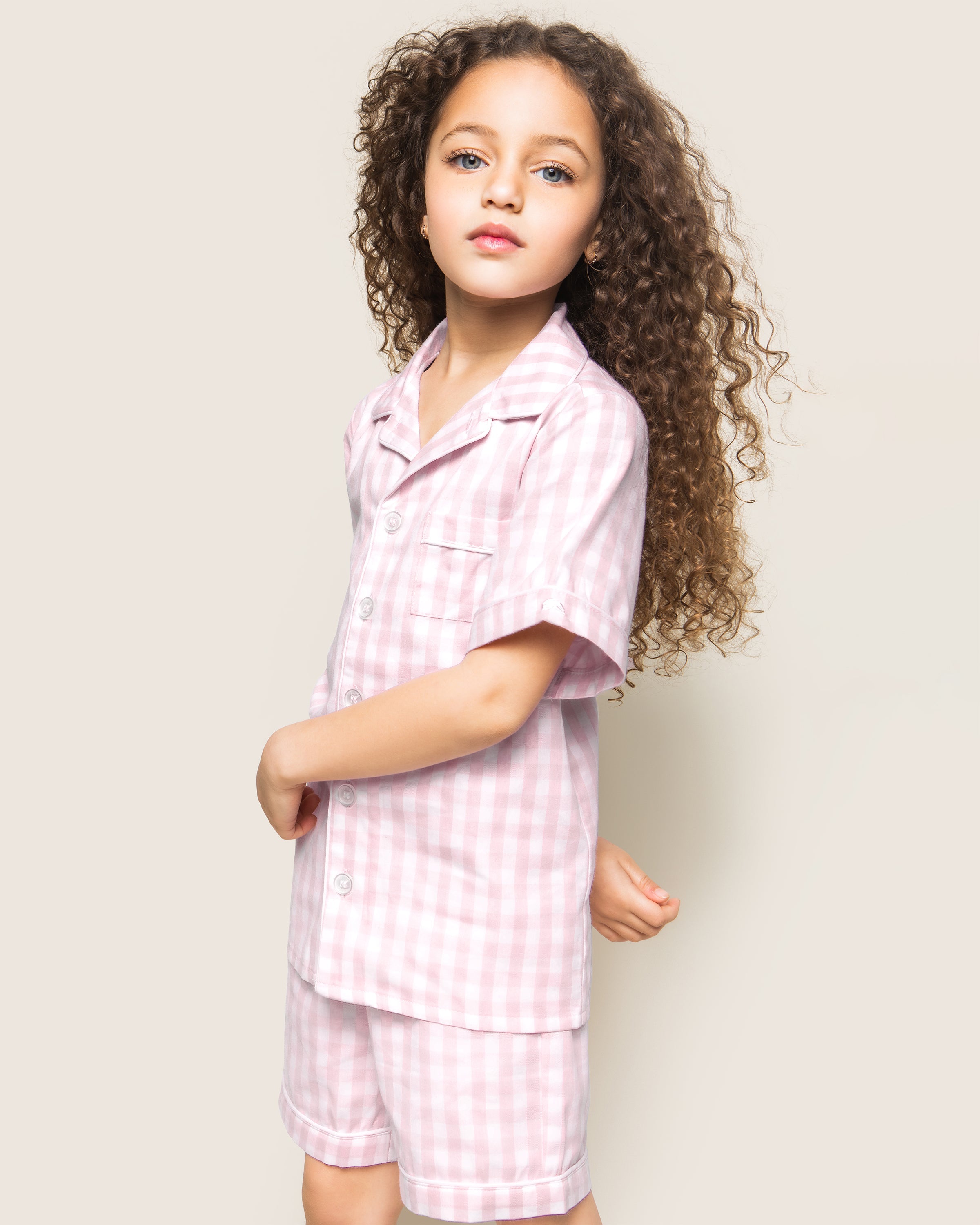 Kid's Twill Pajama Short Set in Pink Gingham