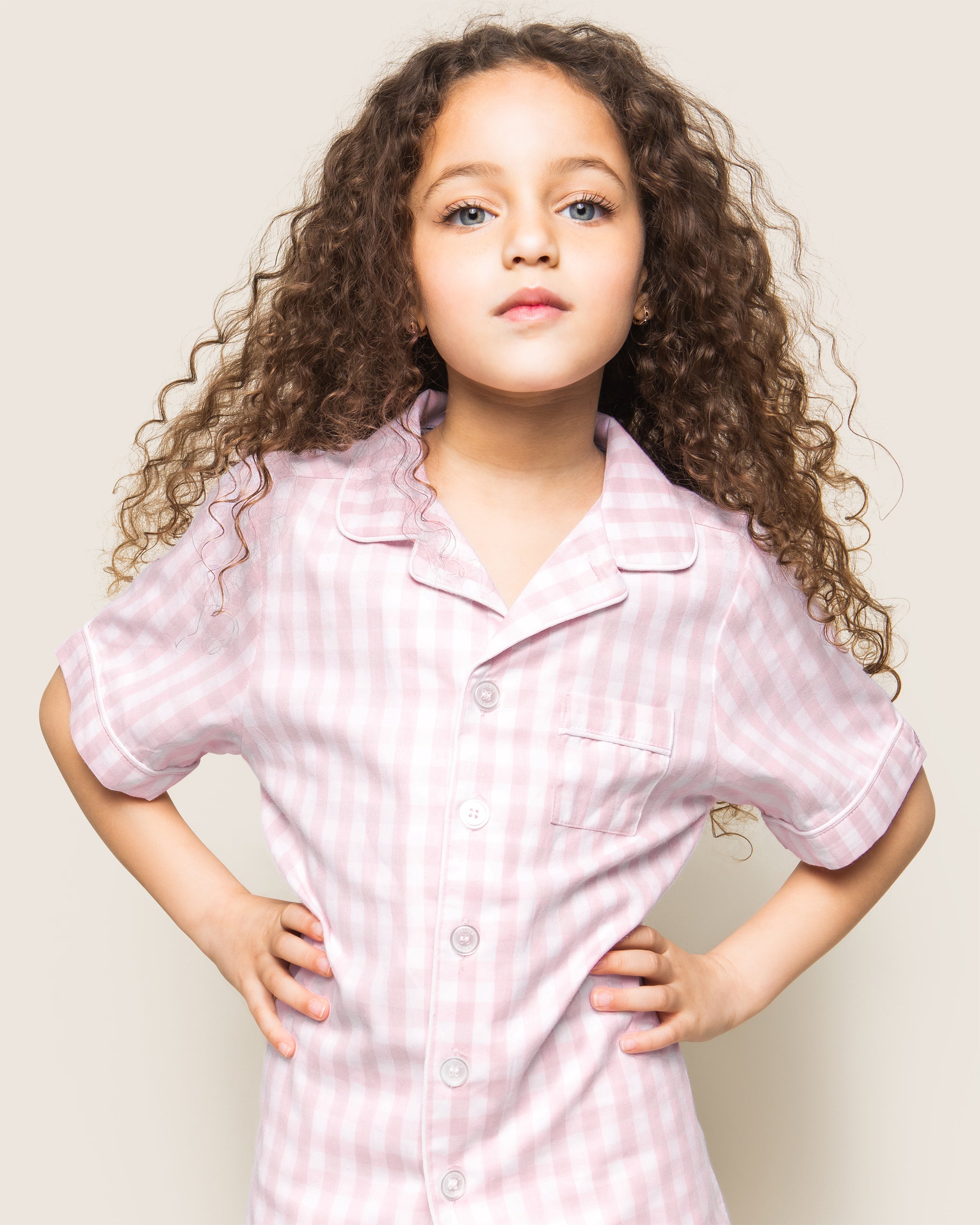 Kid's Twill Pajama Short Set in Pink Gingham