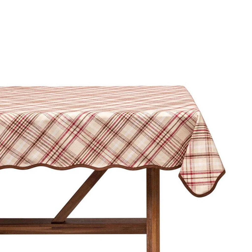 Harvest Tartan 52" Square Tablecloth ­Mulberry/Brown