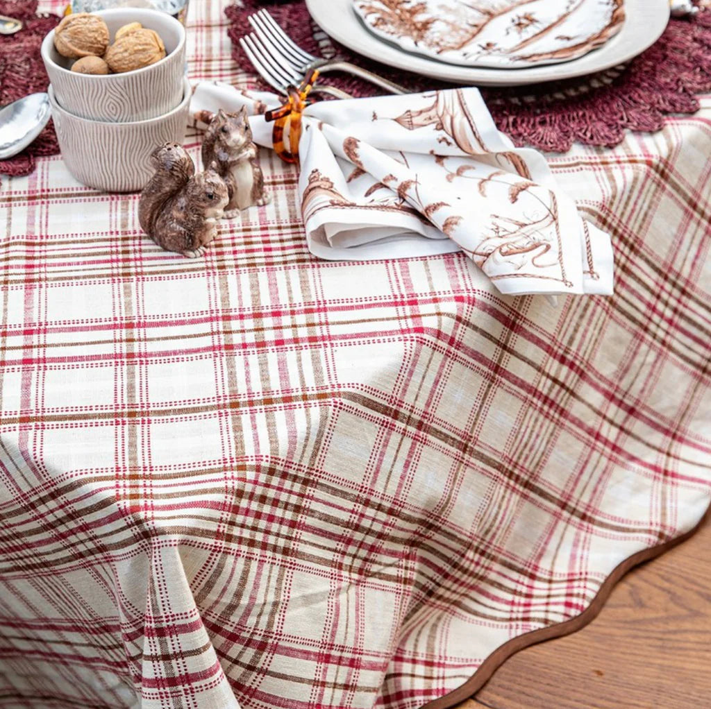 Harvest Tartan 52" Square Tablecloth ­Mulberry/Brown