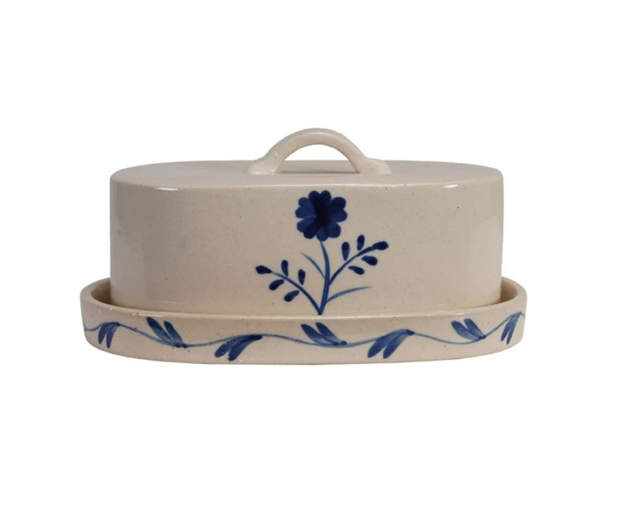 Hand-Painted Stoneware Butter Dish