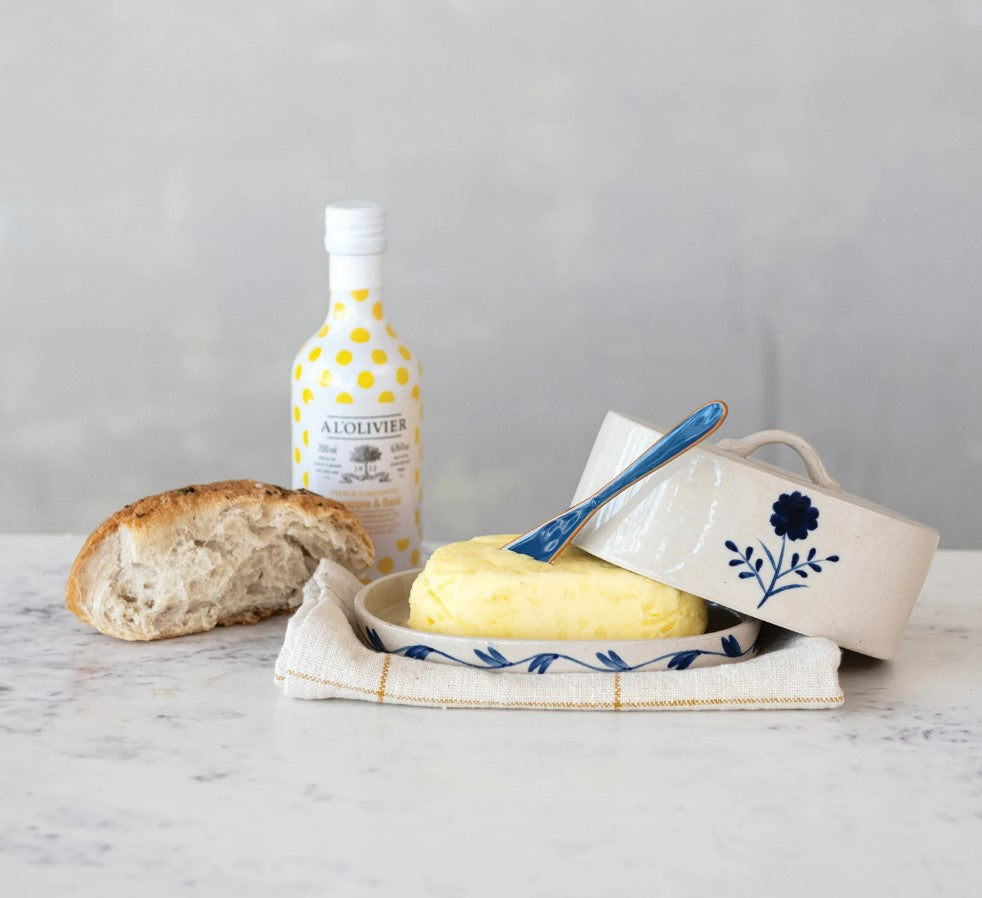 Hand-Painted Stoneware Butter Dish