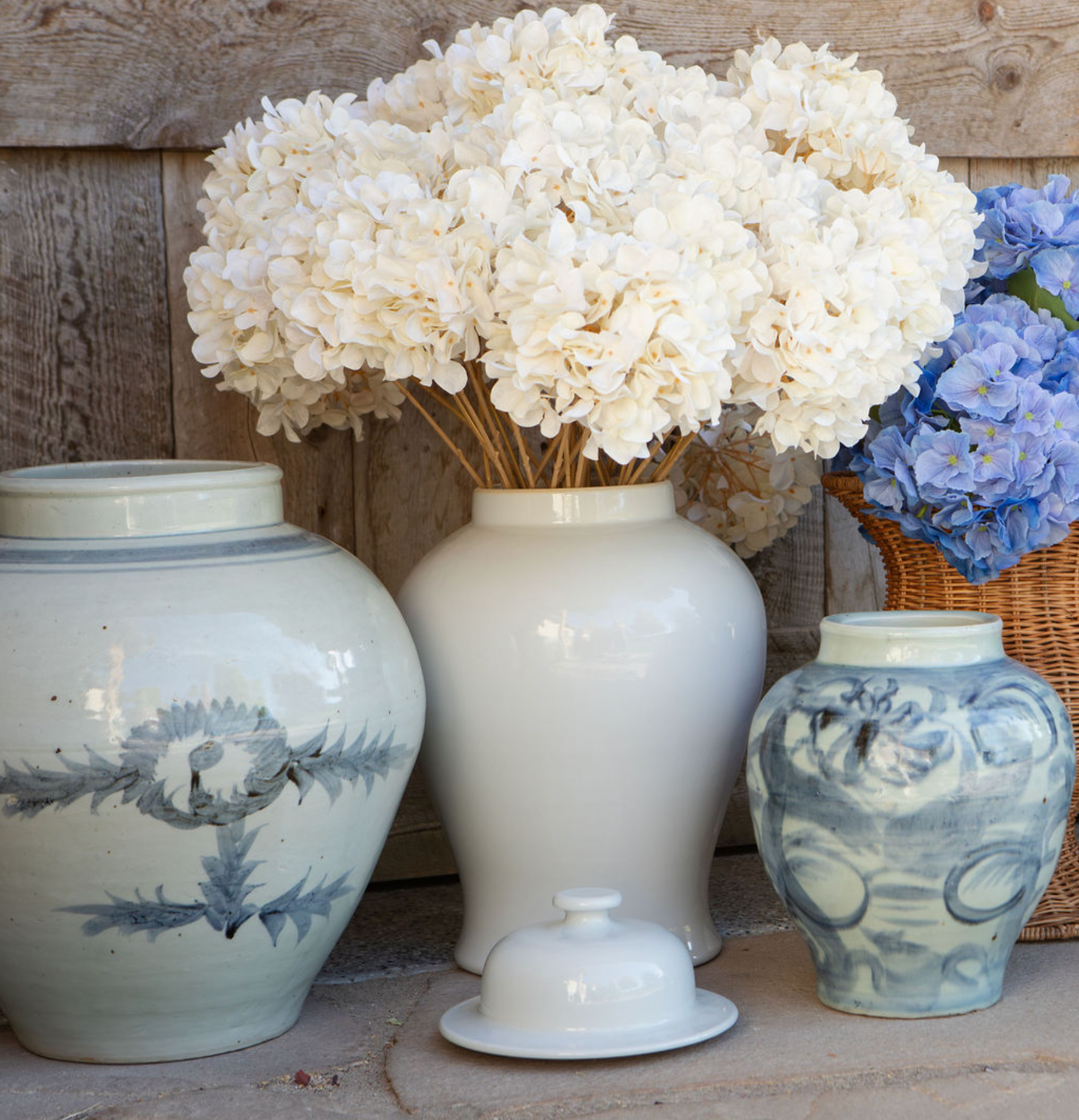 Dried Faux Hydrangea Stem Cream 27"