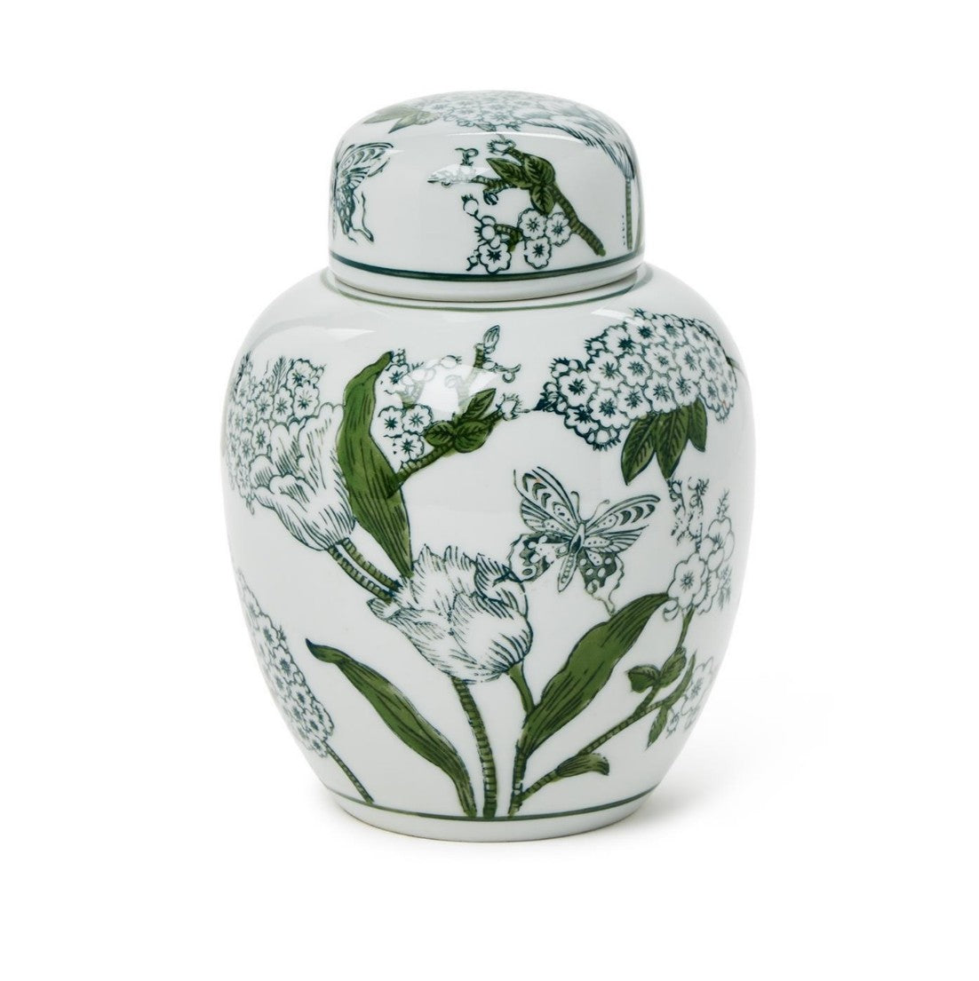 Green and White Chinoiserie Ginger Jar