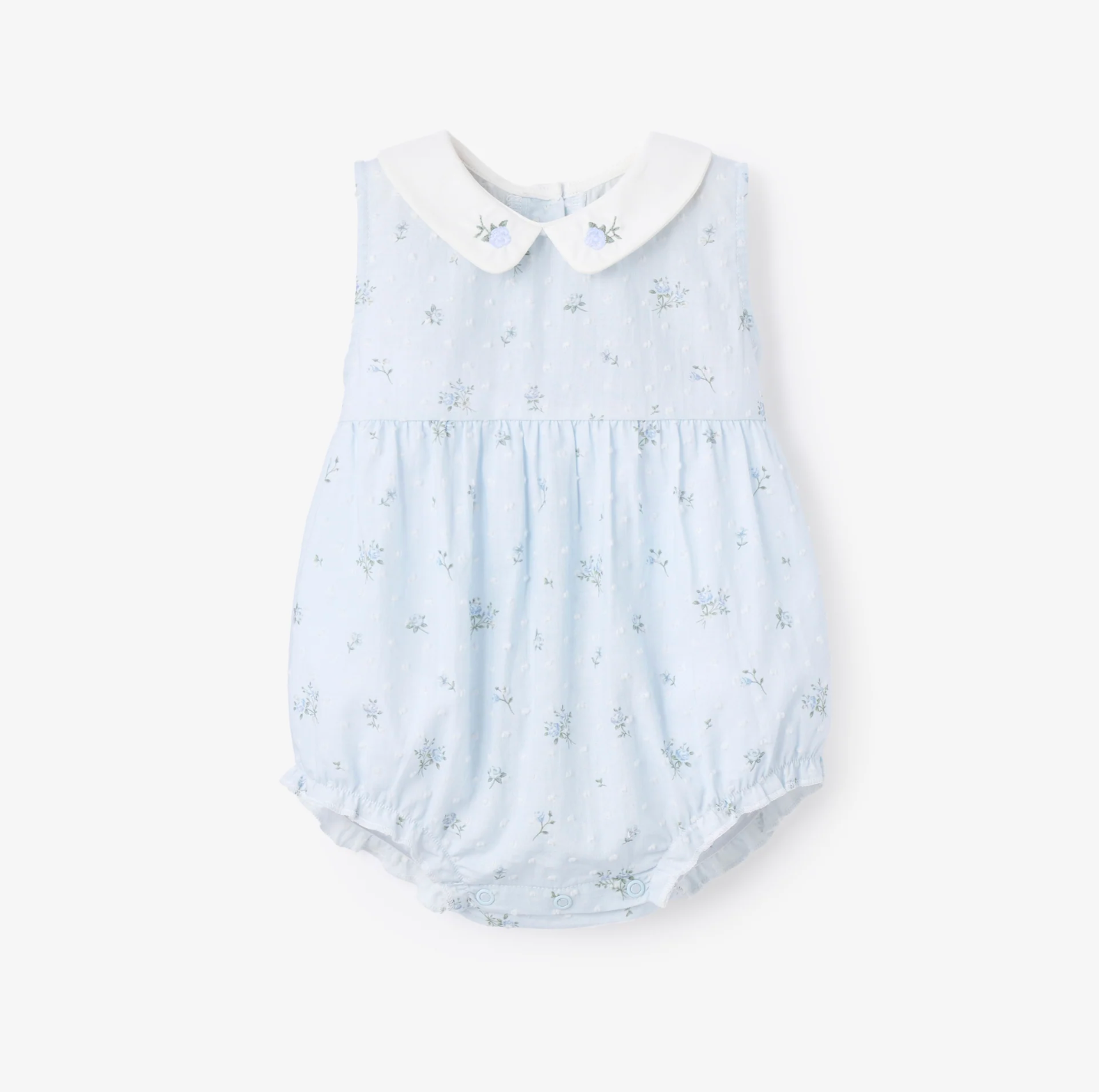 Blue English Rose Embroidered Collar Bubble