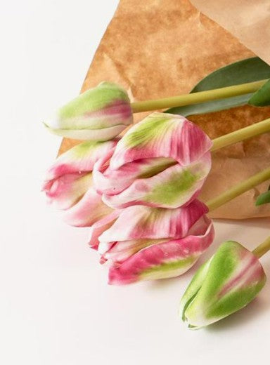 Real Touch Pink Tulip Bunch Wrapped