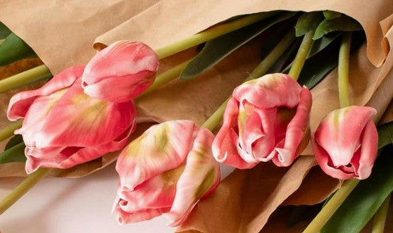 Real Touch Pink Tulip Bunch Wrapped