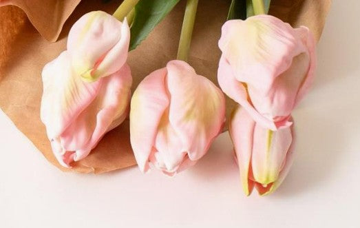 Real Touch Pink Tulip Bunch Wrapped