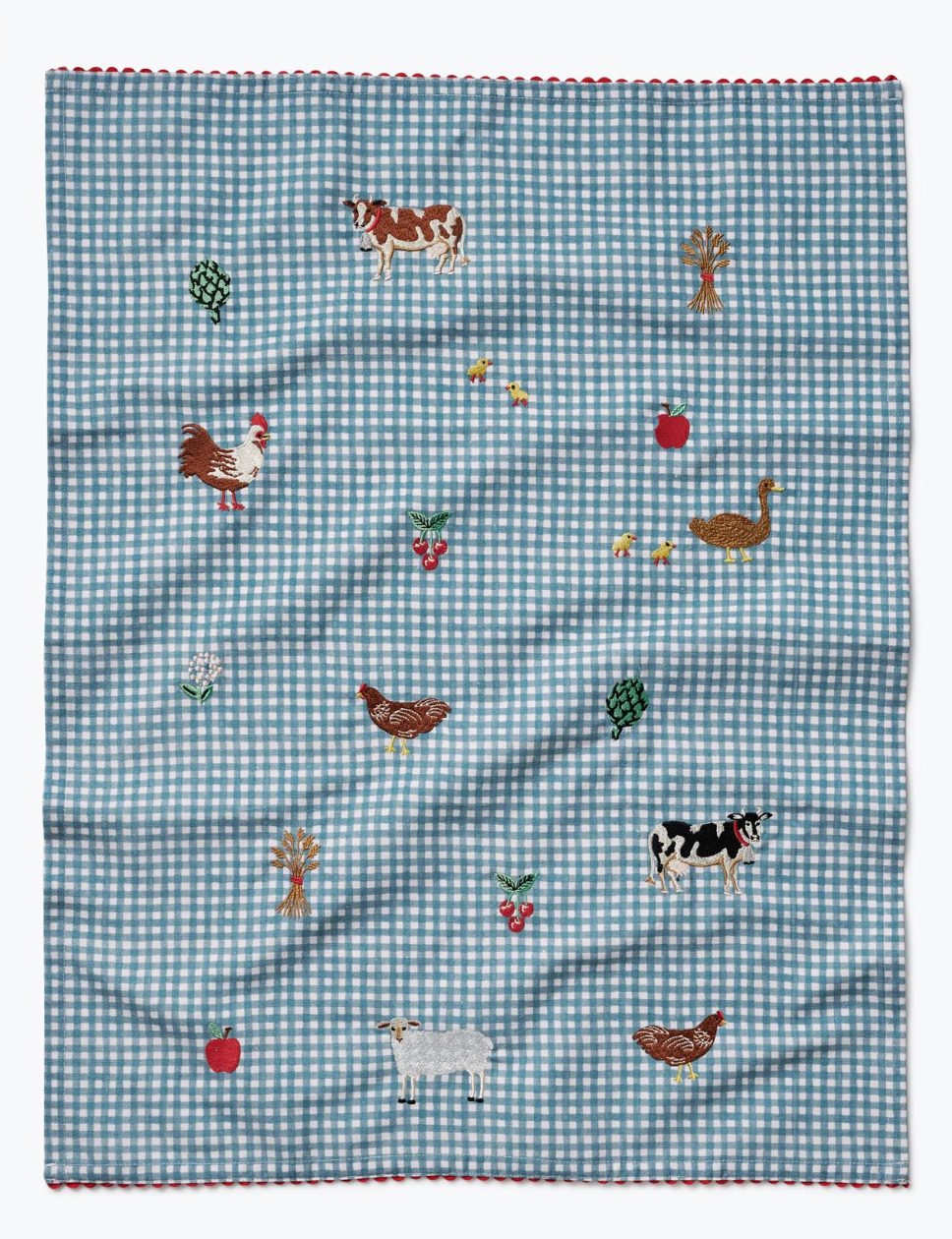 Country Farm Gingham Embroidered Tea Towel