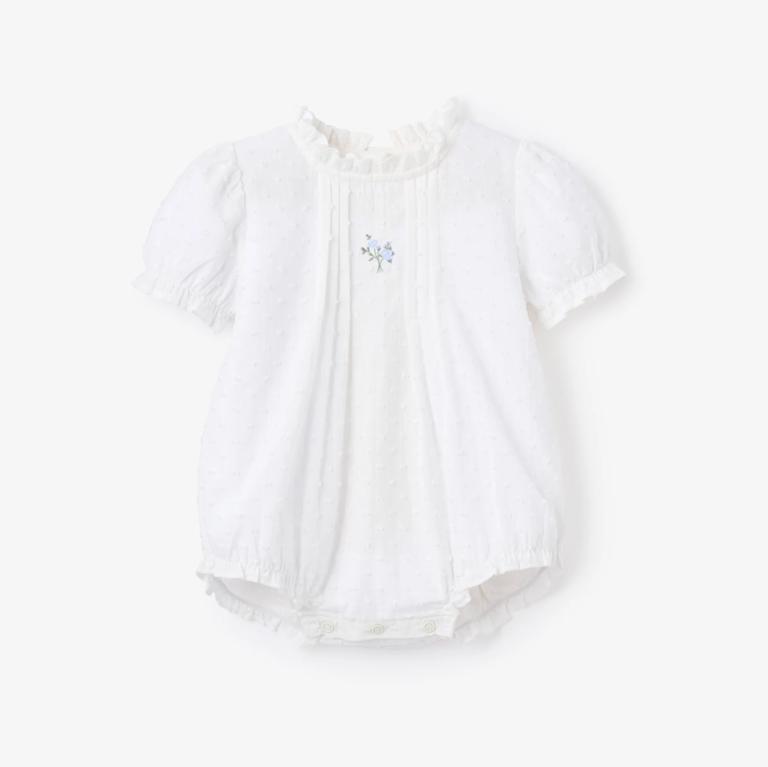 Swiss Dot Pintucked Bubble with Rose Embroidery