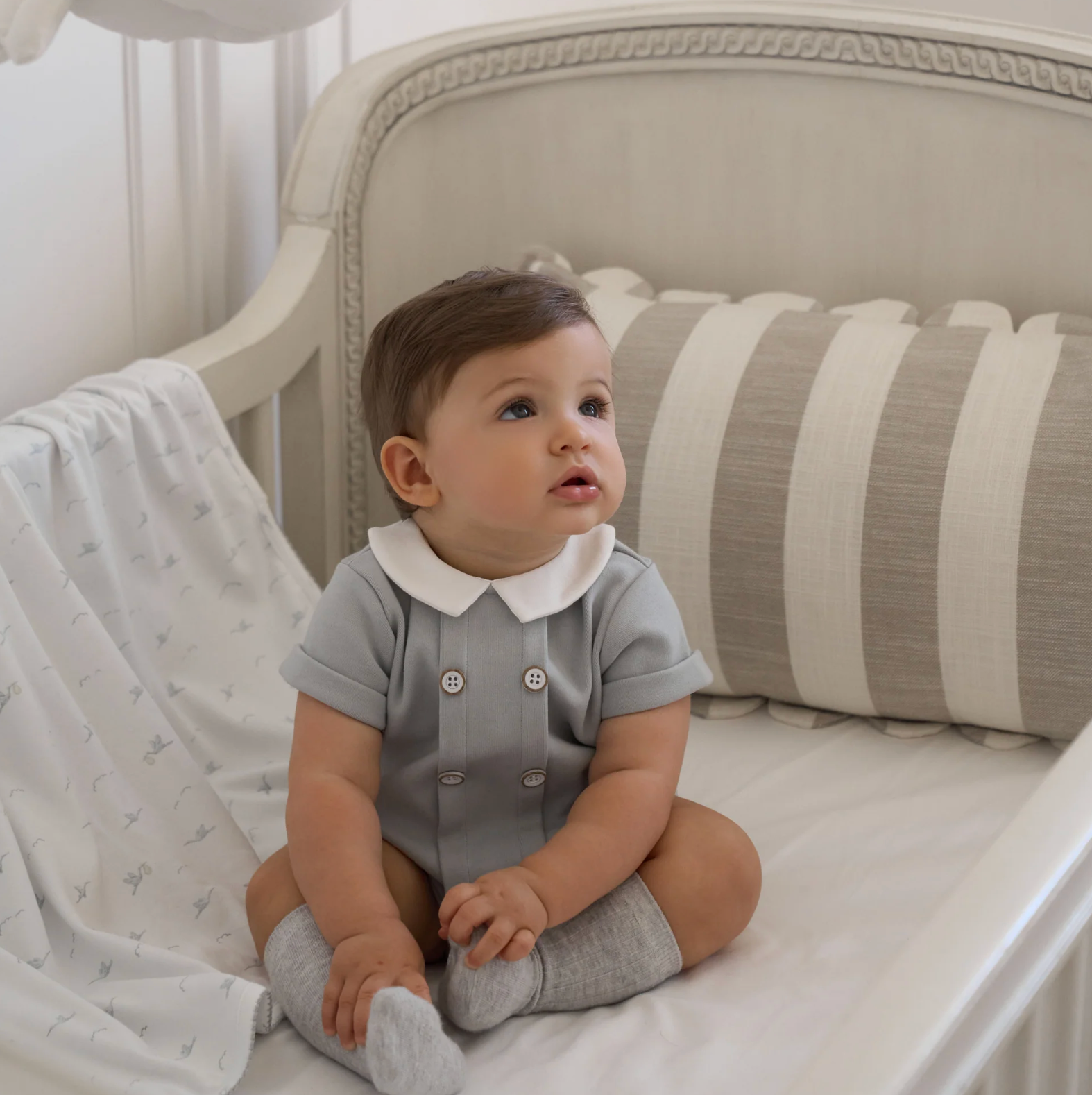 Gray Double Knit Button Front Bubble