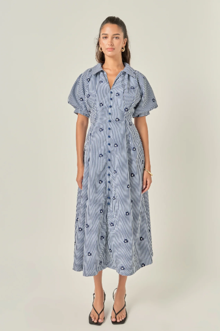 Esmeralda Embroidered Gingham Dress