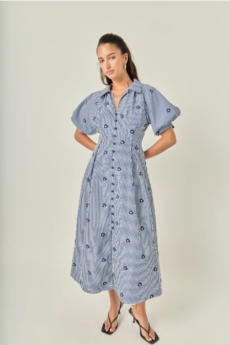 Esmeralda Embroidered Gingham Dress