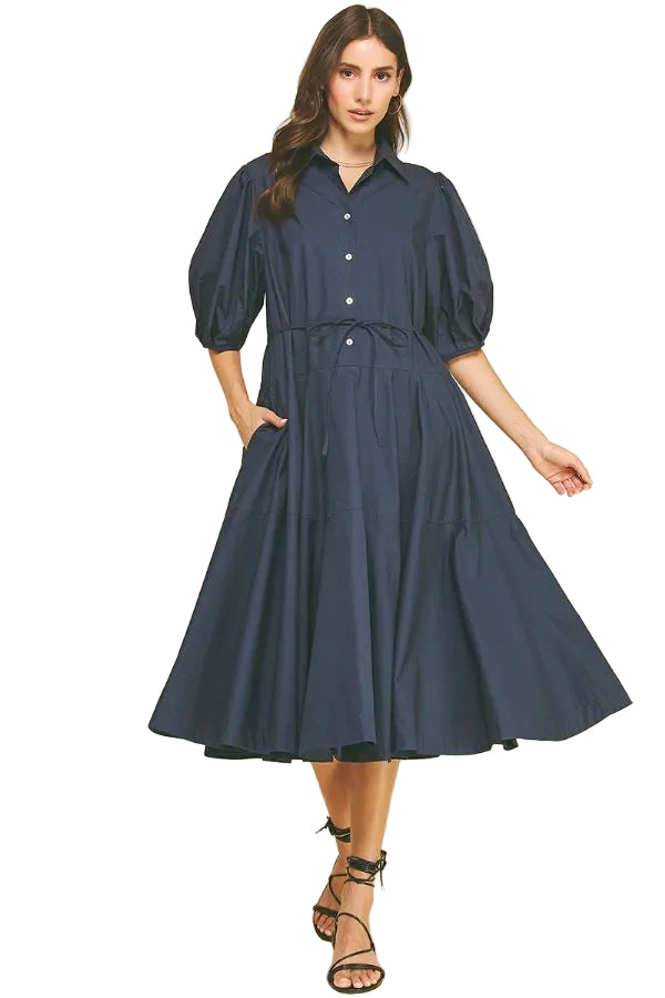 Poplin Tiered Midi Dress