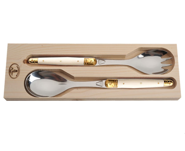 Jean Dubost Salad Servers with Ivory Colored Handles