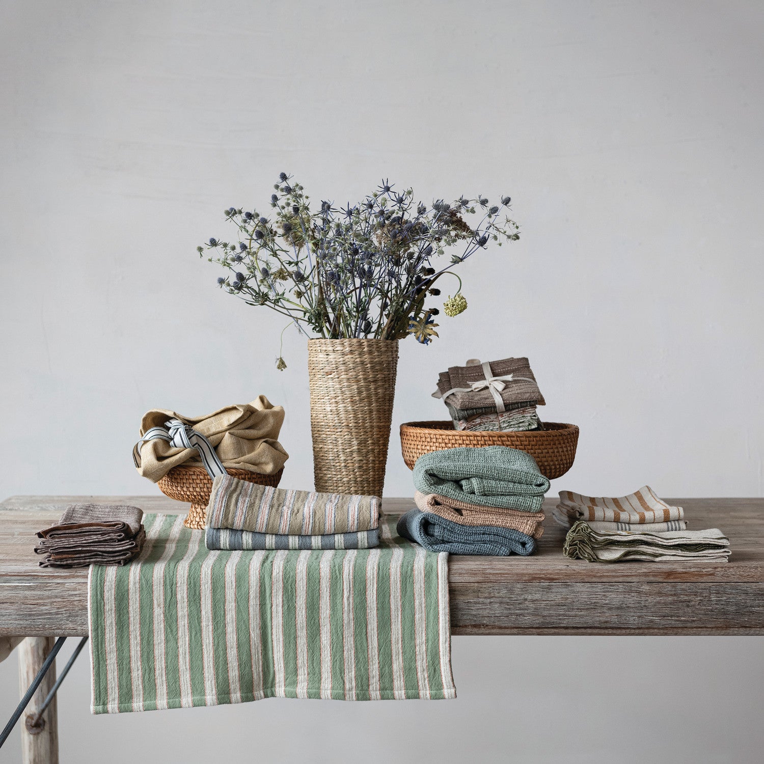 Striped Woven Cotton Slub Tea Towel