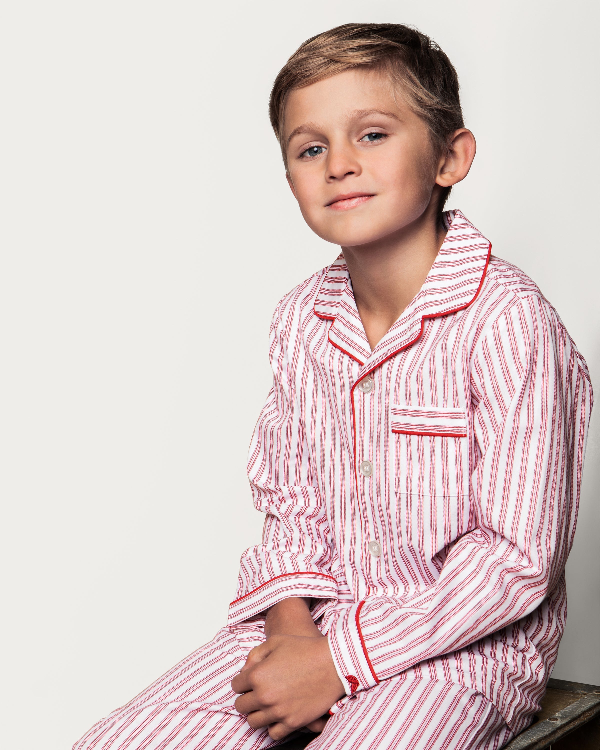 Kid's Twill Pajama Set in Antique Red Ticking