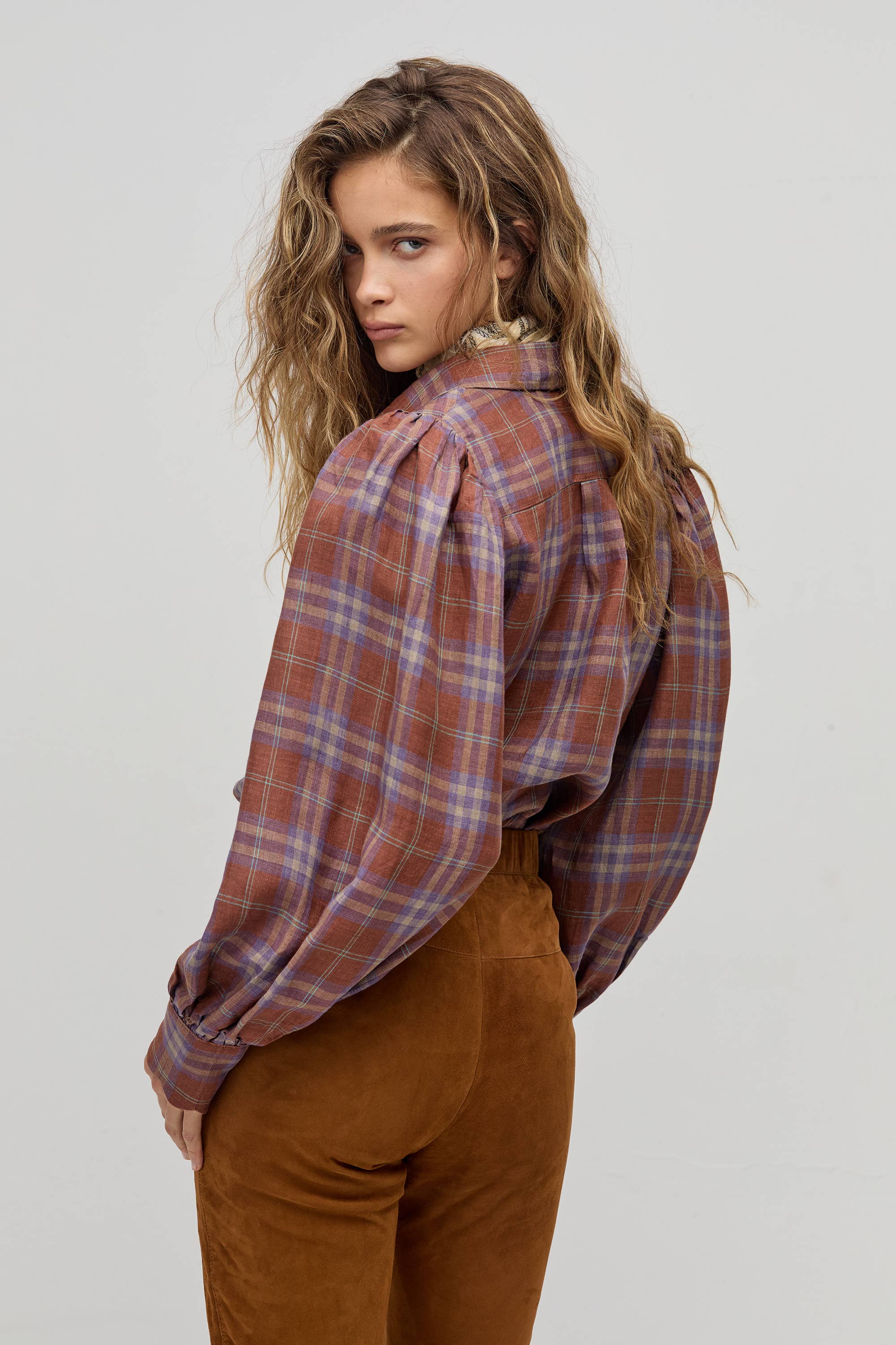 Camille Linen Shirt Hazelnut Checks