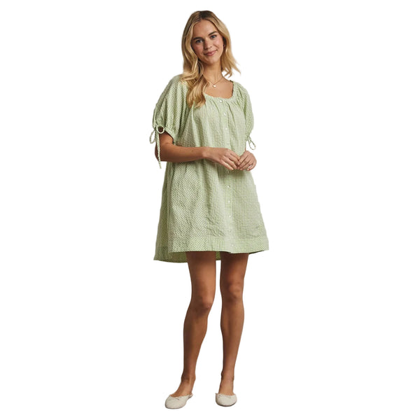 Gingham Lime Button-Up Midi Dress