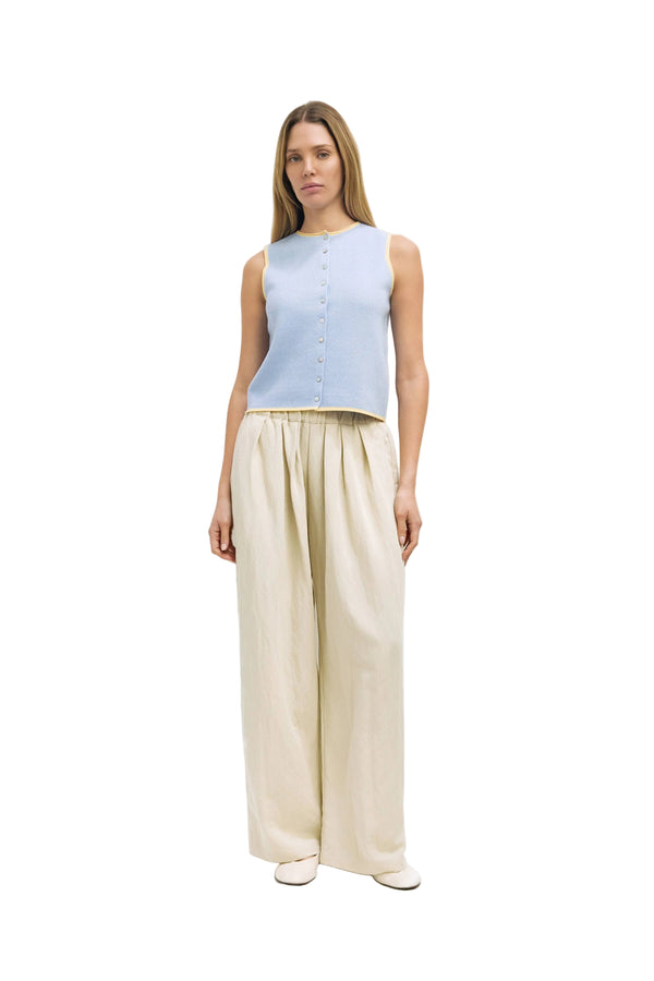 The Lisa Top | Contrast Band Sleeveless Cardigan