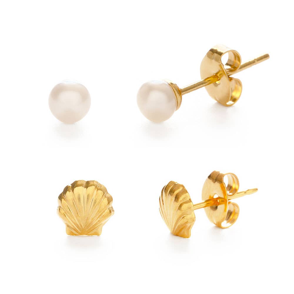 Seashell and Pearl Stud Earrings