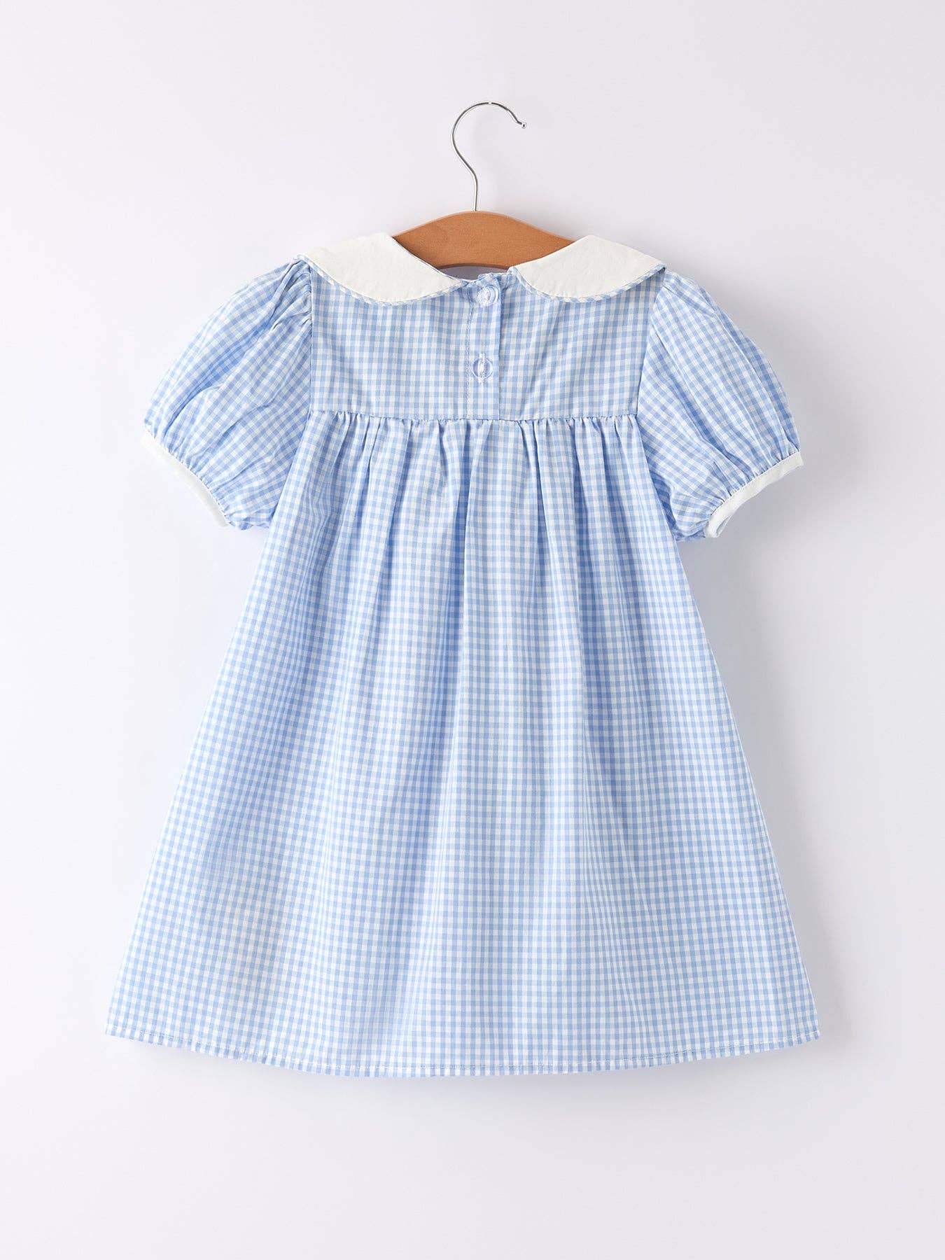 Blue Rabbit Embroidery Plaid Collar Dress