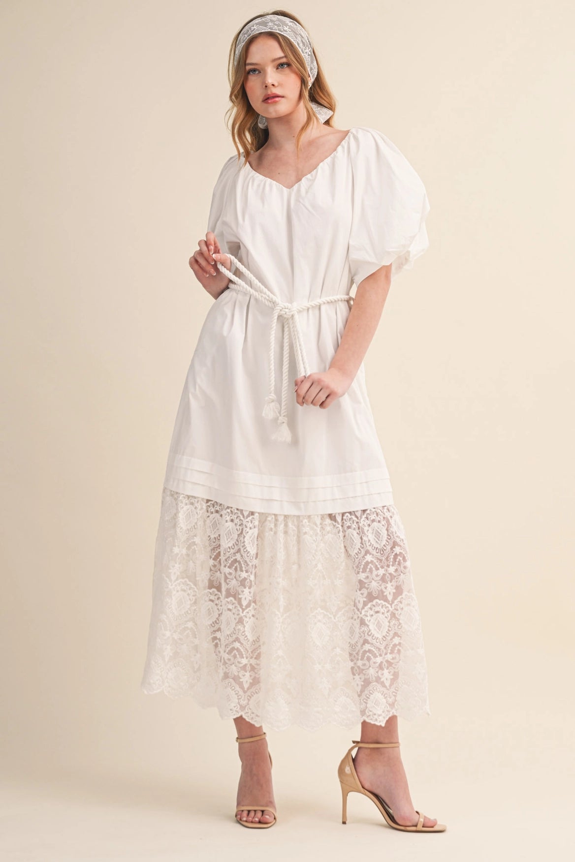 Puff Sleeve Tiered Lace Midi Dress — Haven Haus Co