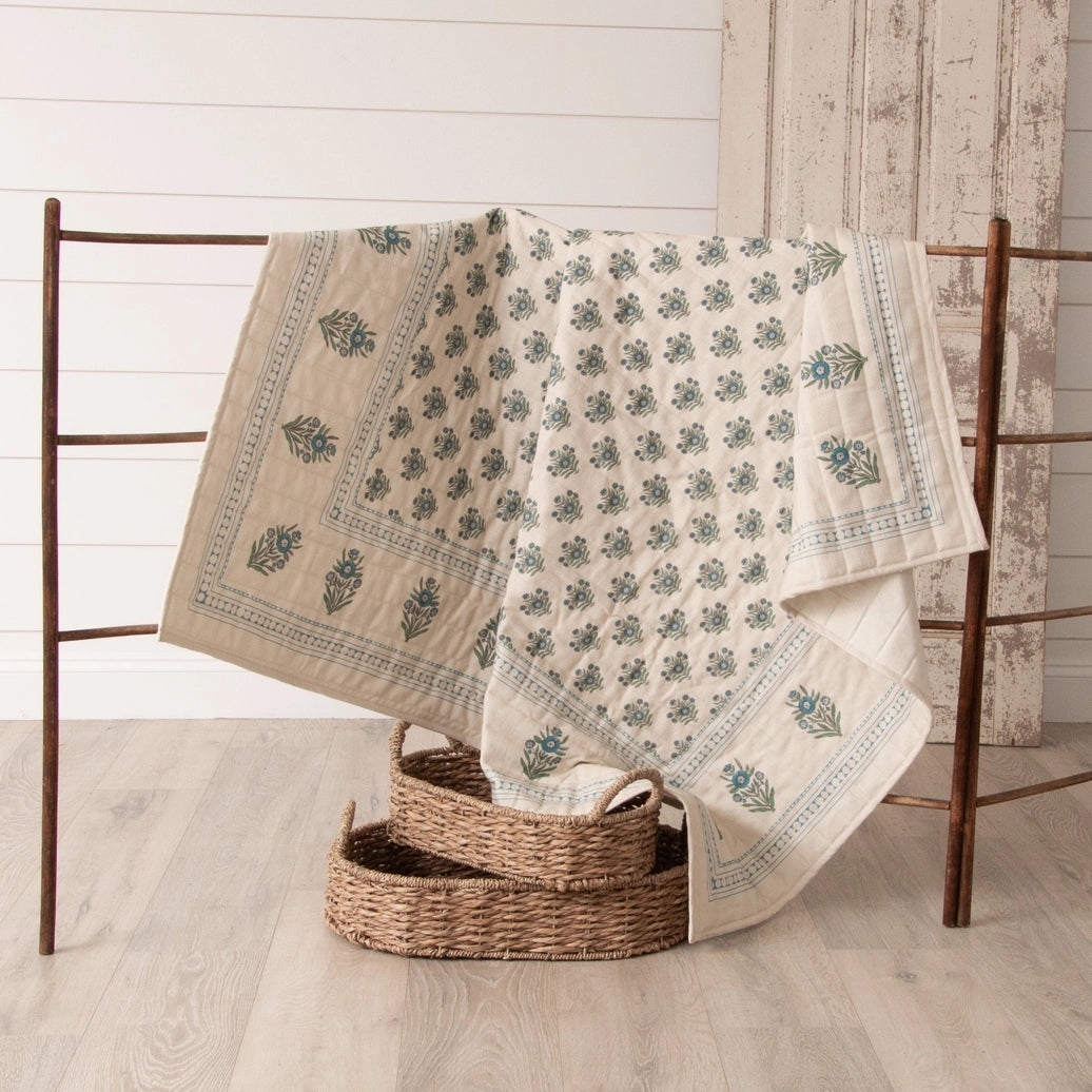 Quilted Throw - Blue Block Print