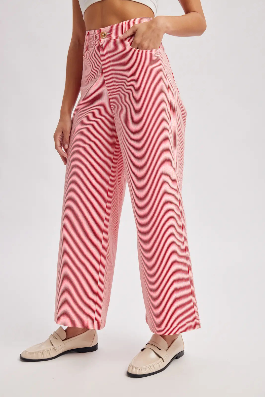 Striped Red Wide Leg Pants
