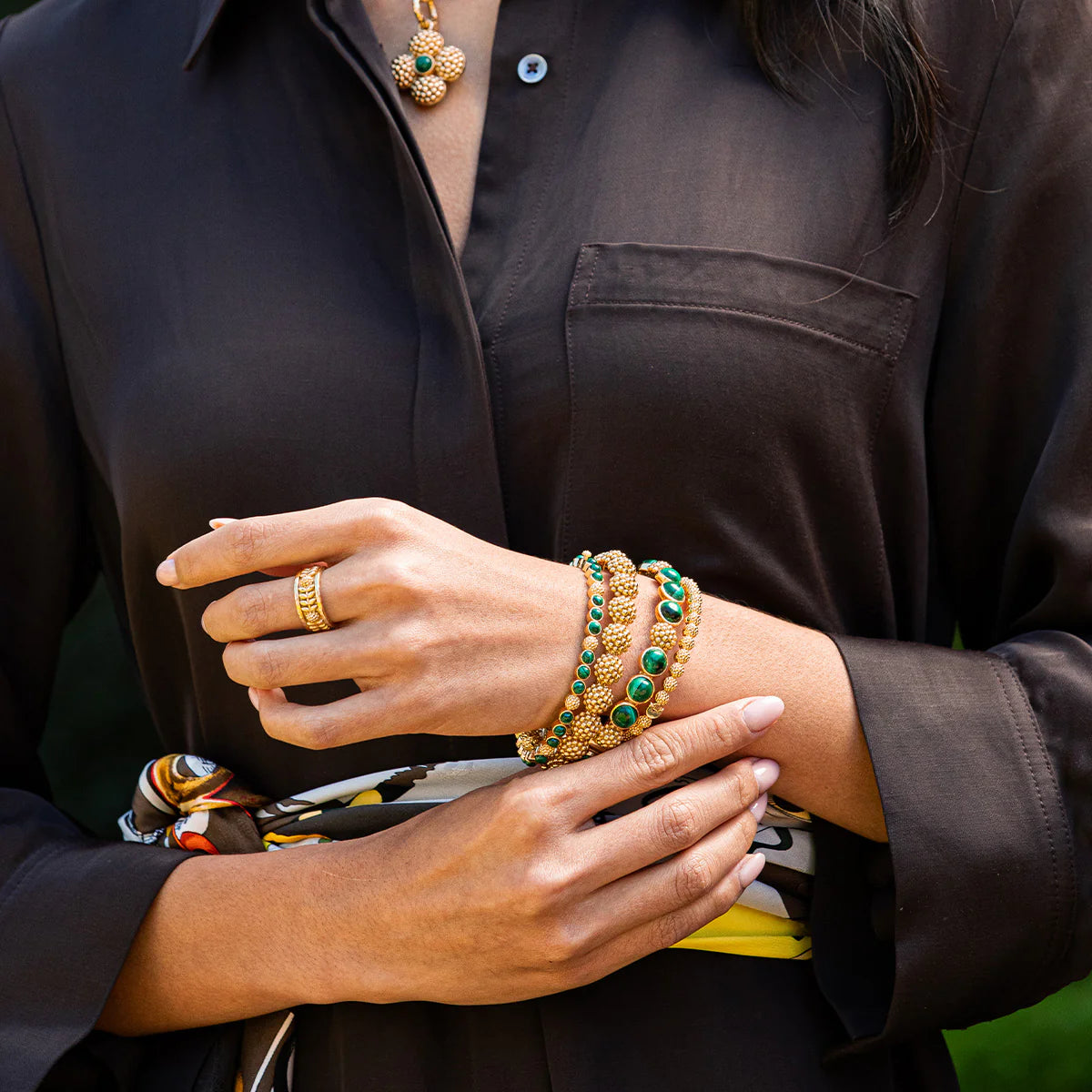 Berry Gem Petite Hinged Malachite Bangle
