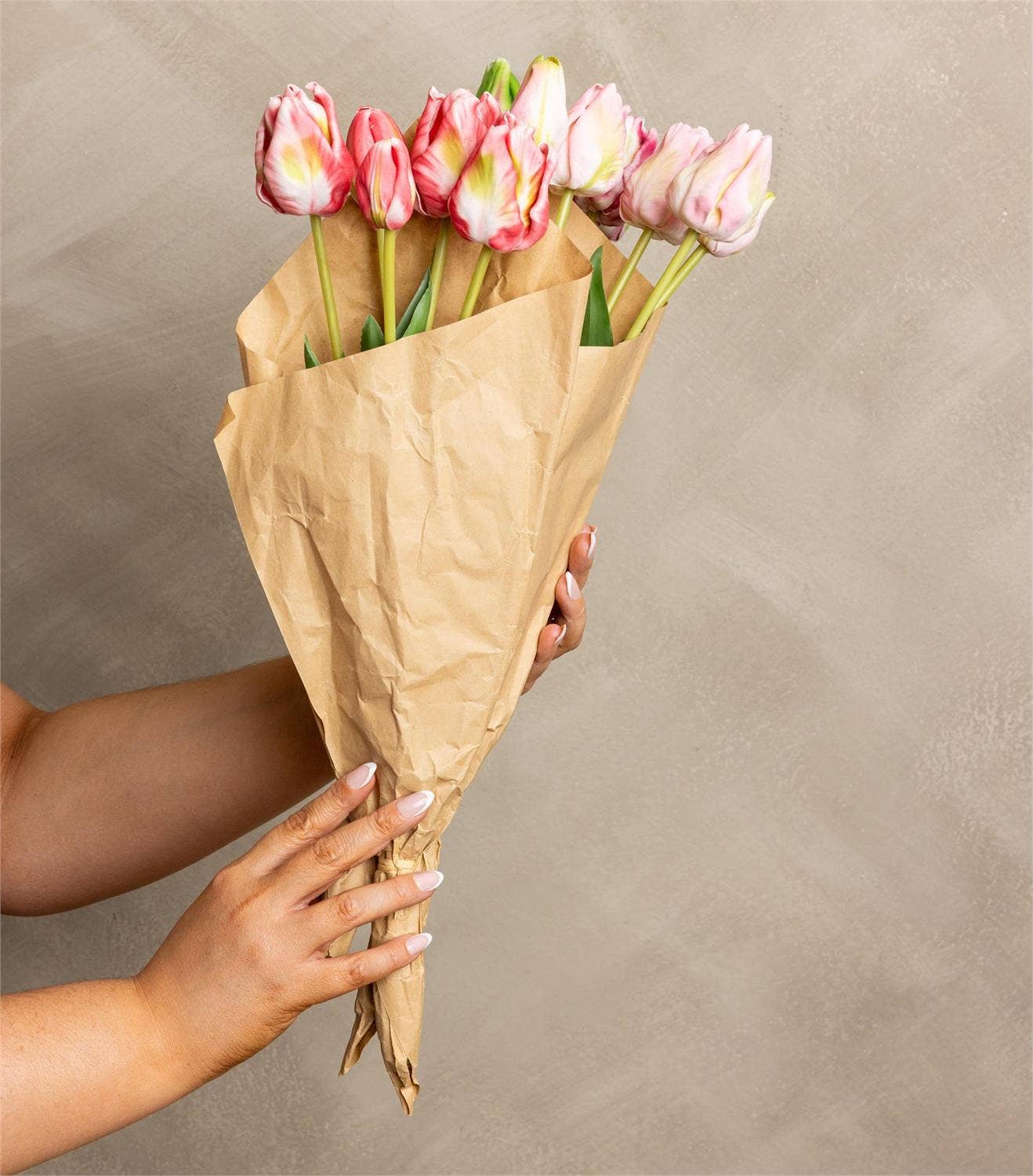 Real Touch Pink Tulip Bunch Wrapped