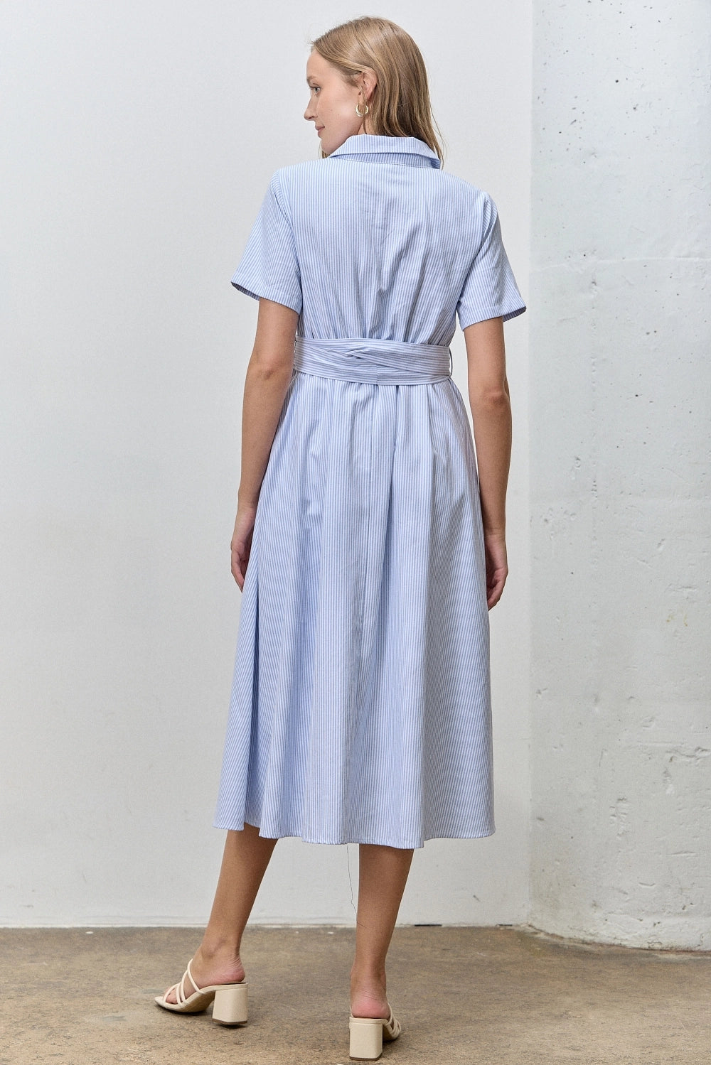 Striped Button Up Collar Shirt Dress