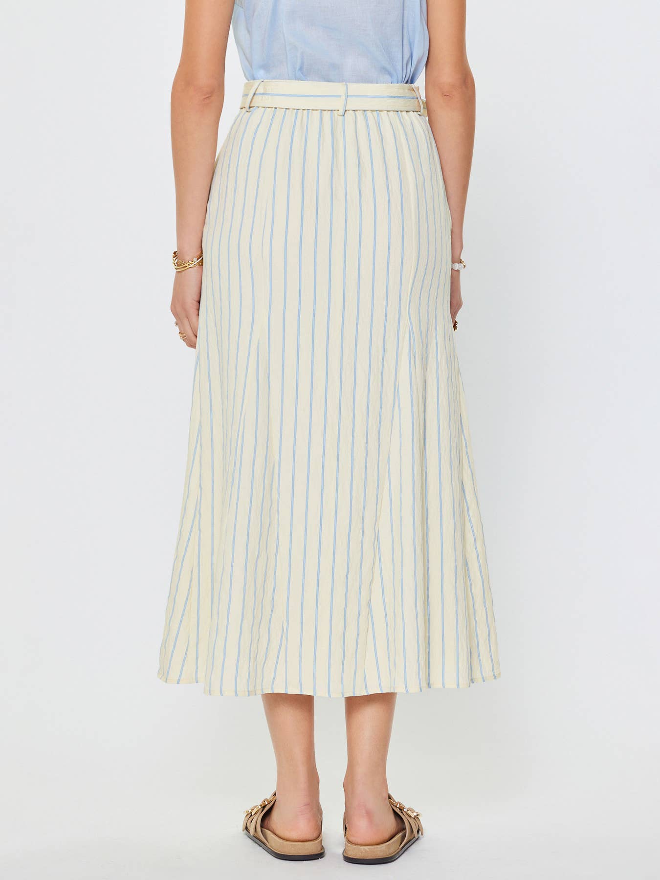 Striped Godet Maxi Skirt with Belt