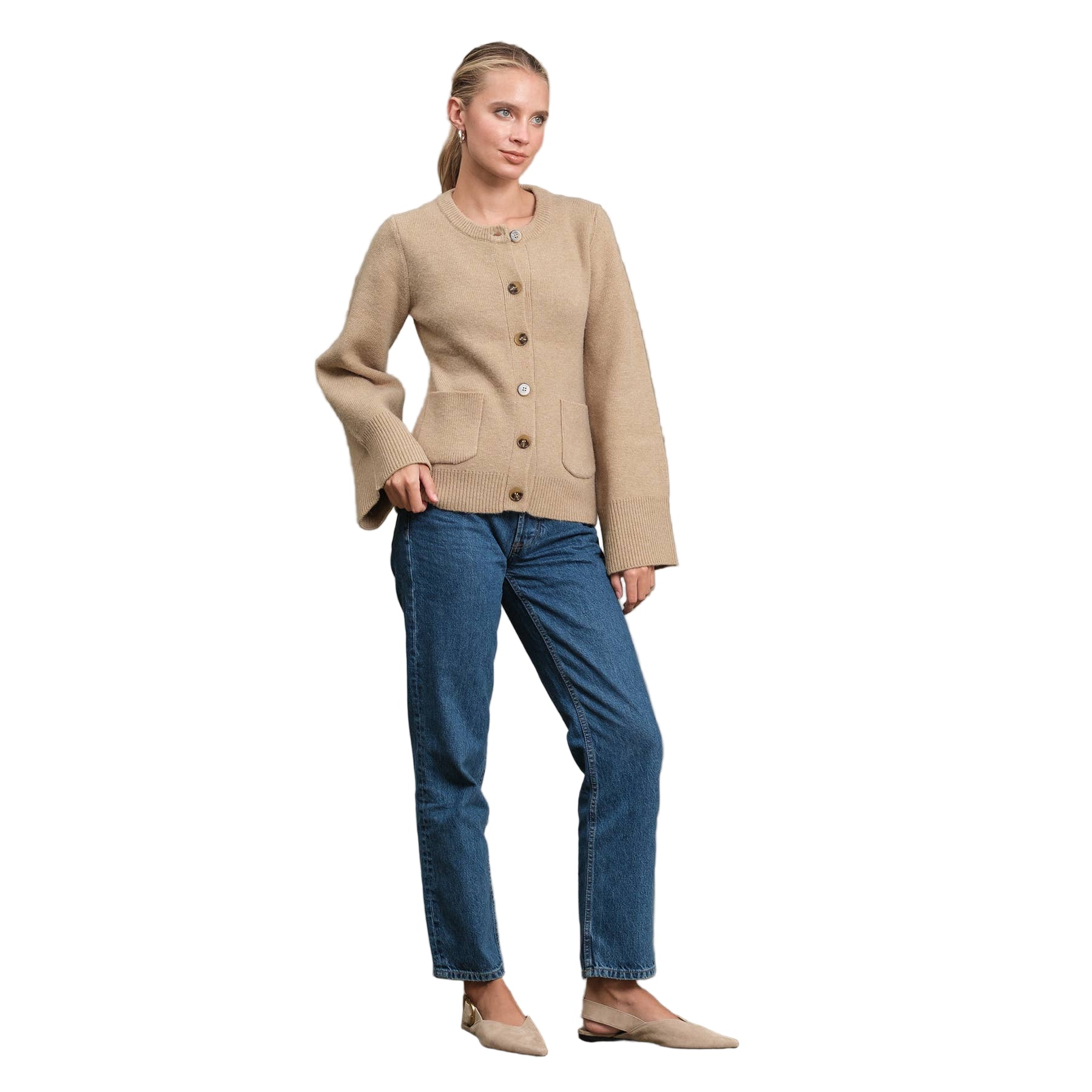 Classic Button-Up Knit Cardigan Mocha