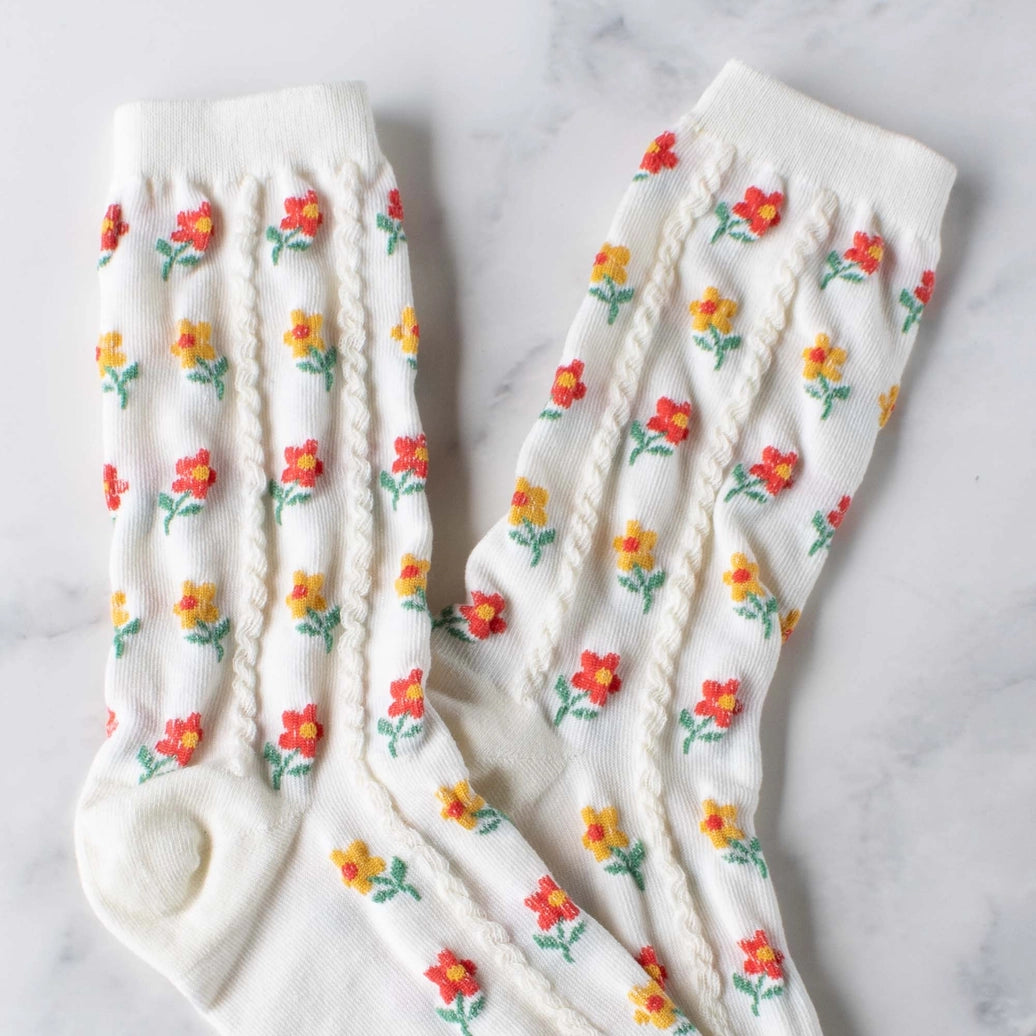 Kate Floral Casual Socks, Ivory