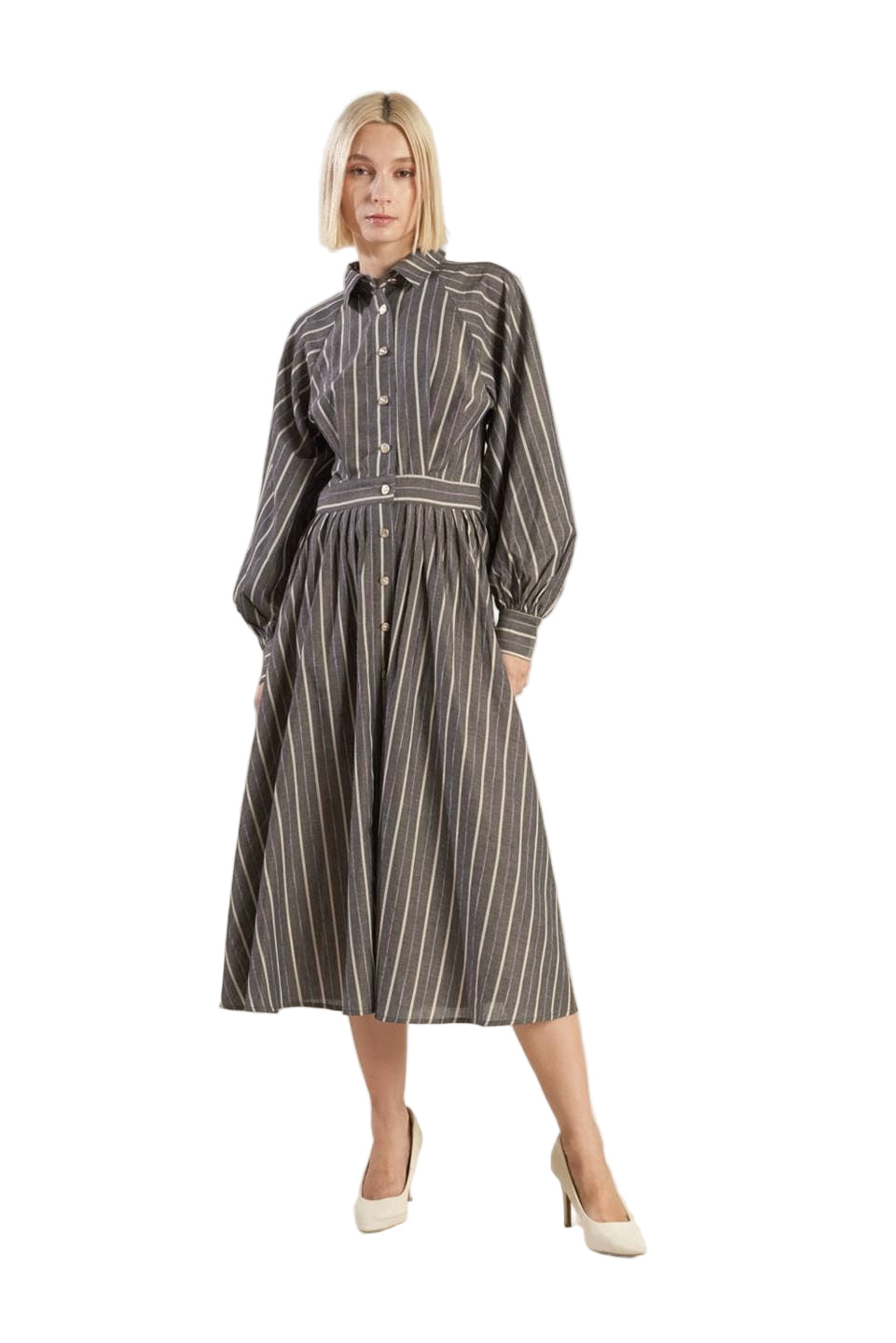 Woven Charcoal Midi Dress