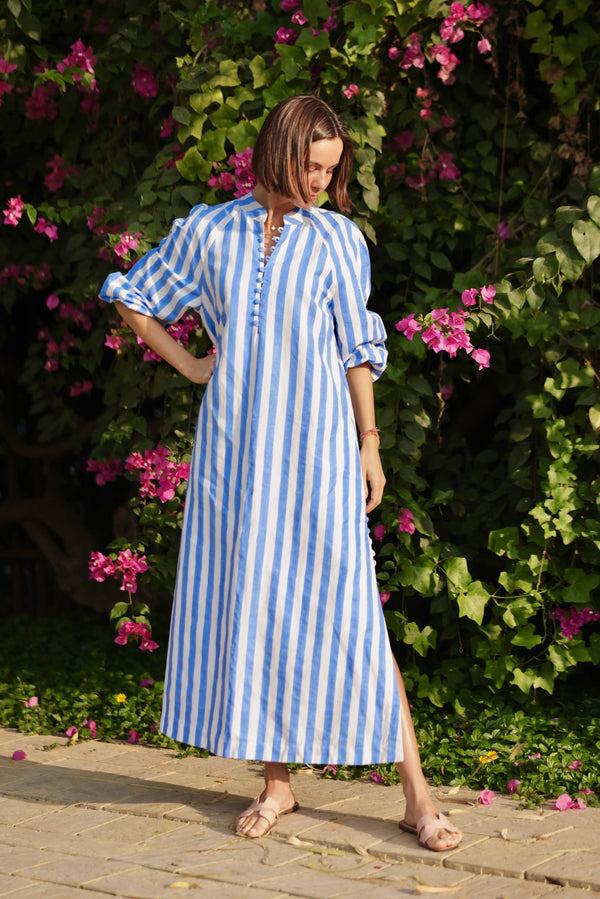 Positano Kaftan in Blue Cabana Stripe