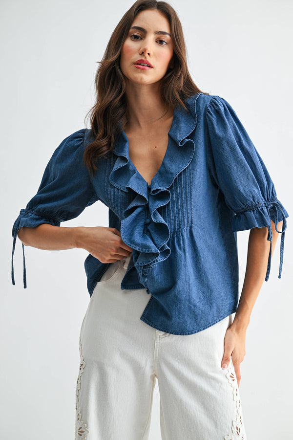 Lillian Pleated Ruffle Blouse