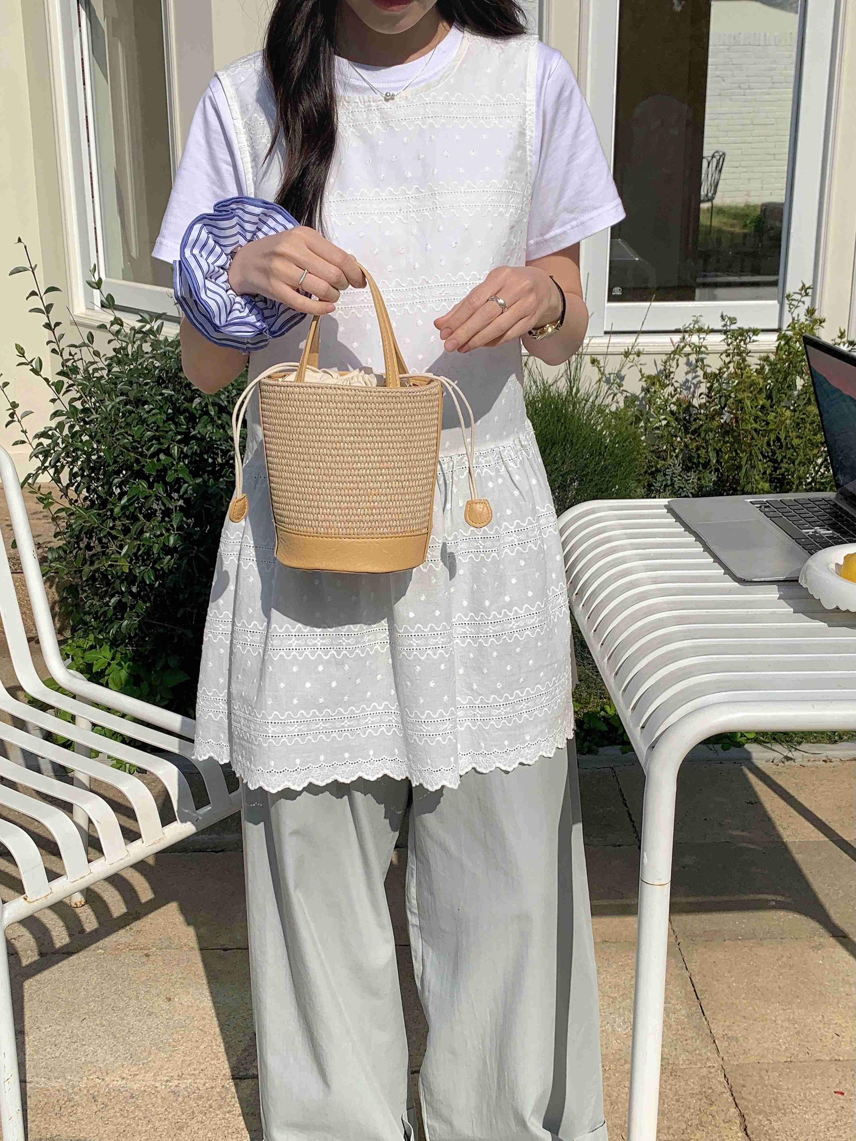 Straw Bucket Crossbody Bag
