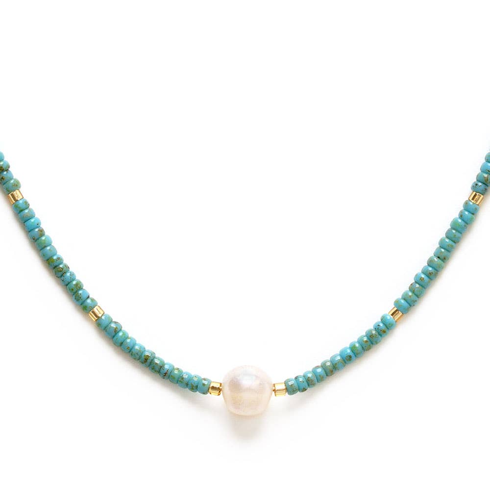 Turquoise Miyuki Bead and Pearl Necklace
