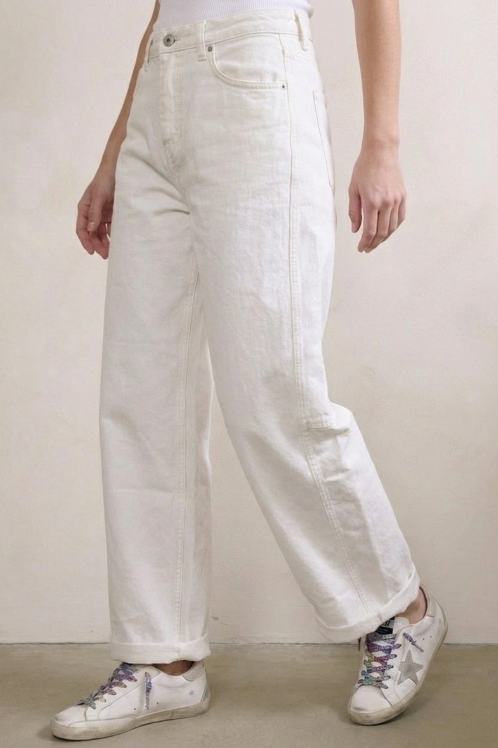 White Casual Barrel Style Pants