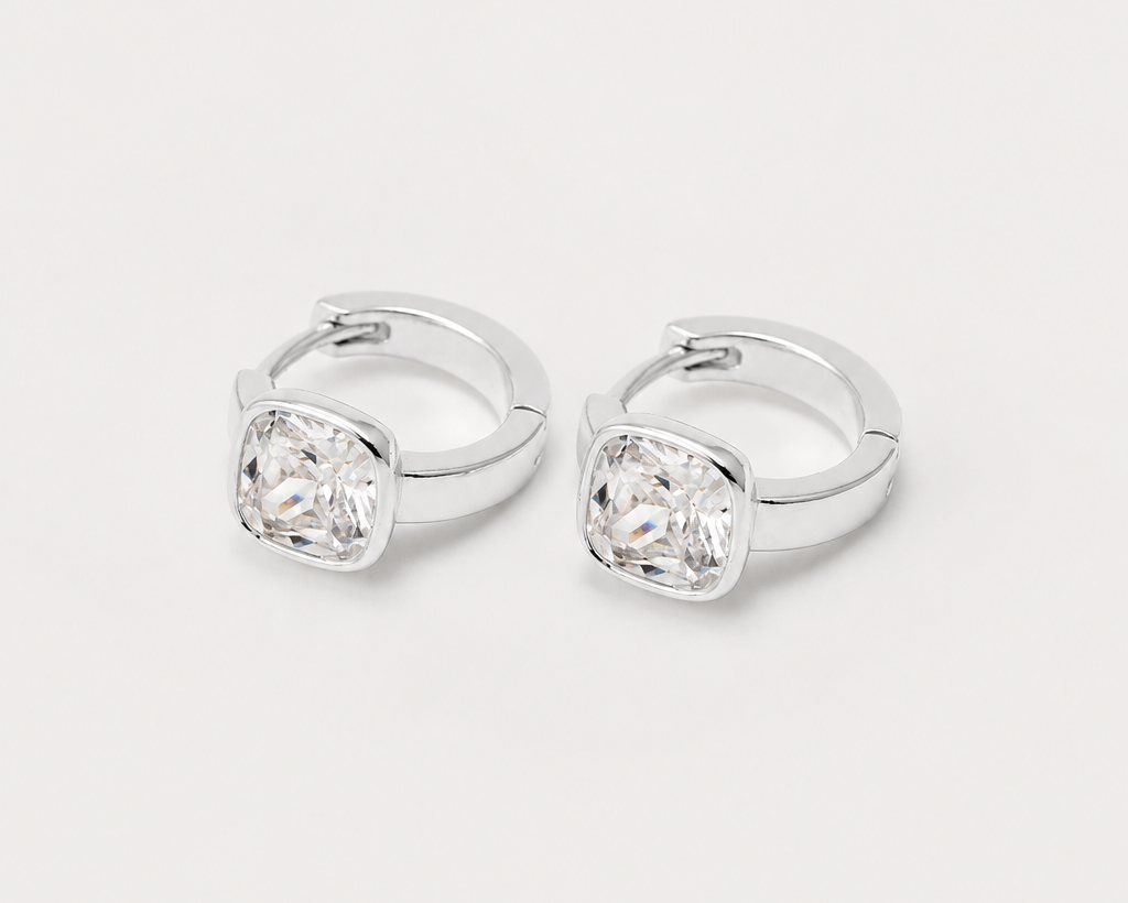 Selena Bezel Huggies Silver