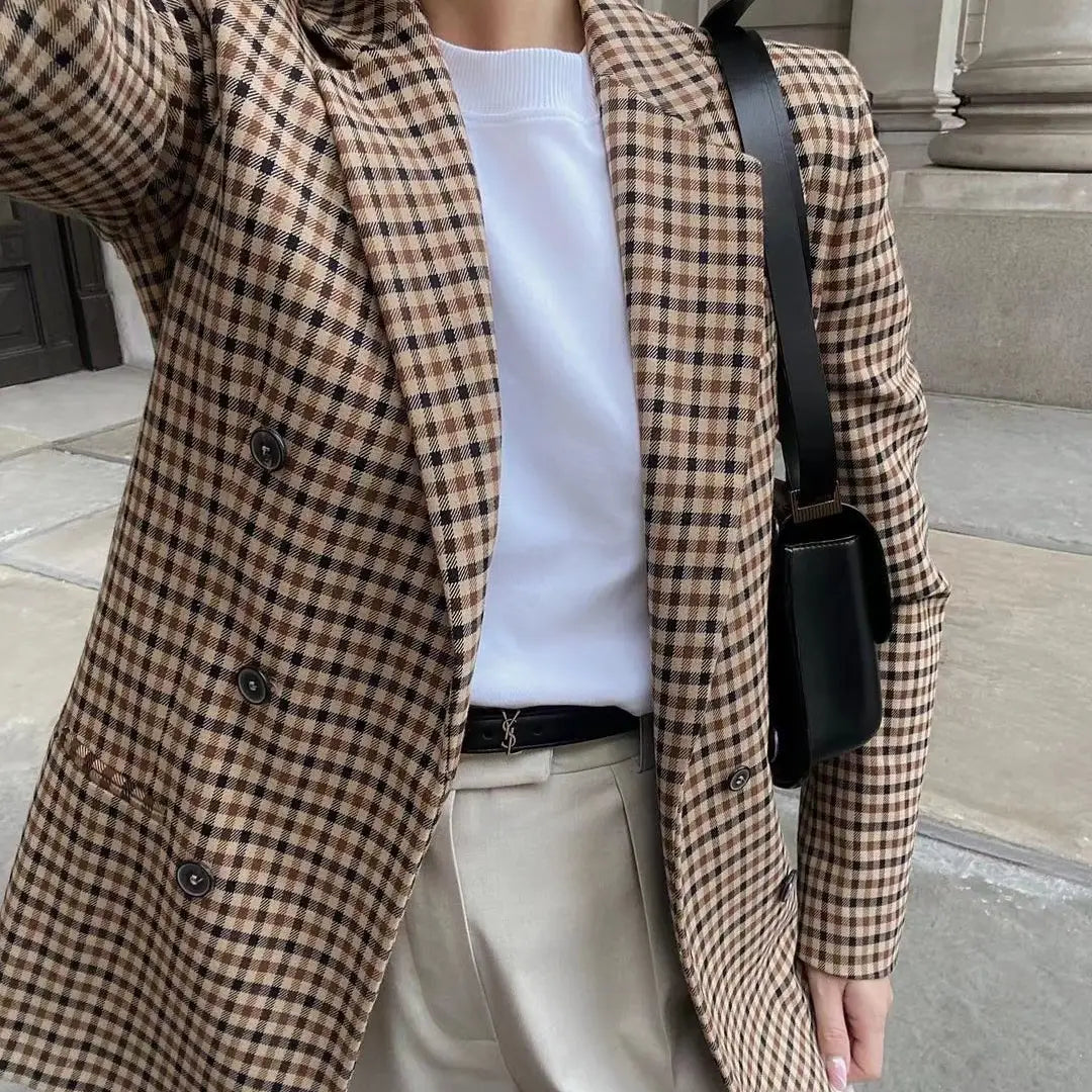 Checked Double-Breasted Blazer