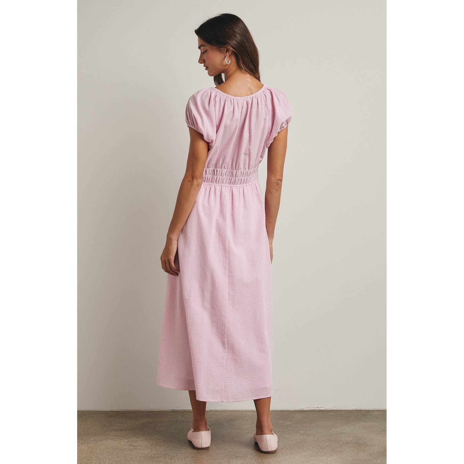 Pink and White Gingham Midi Dress