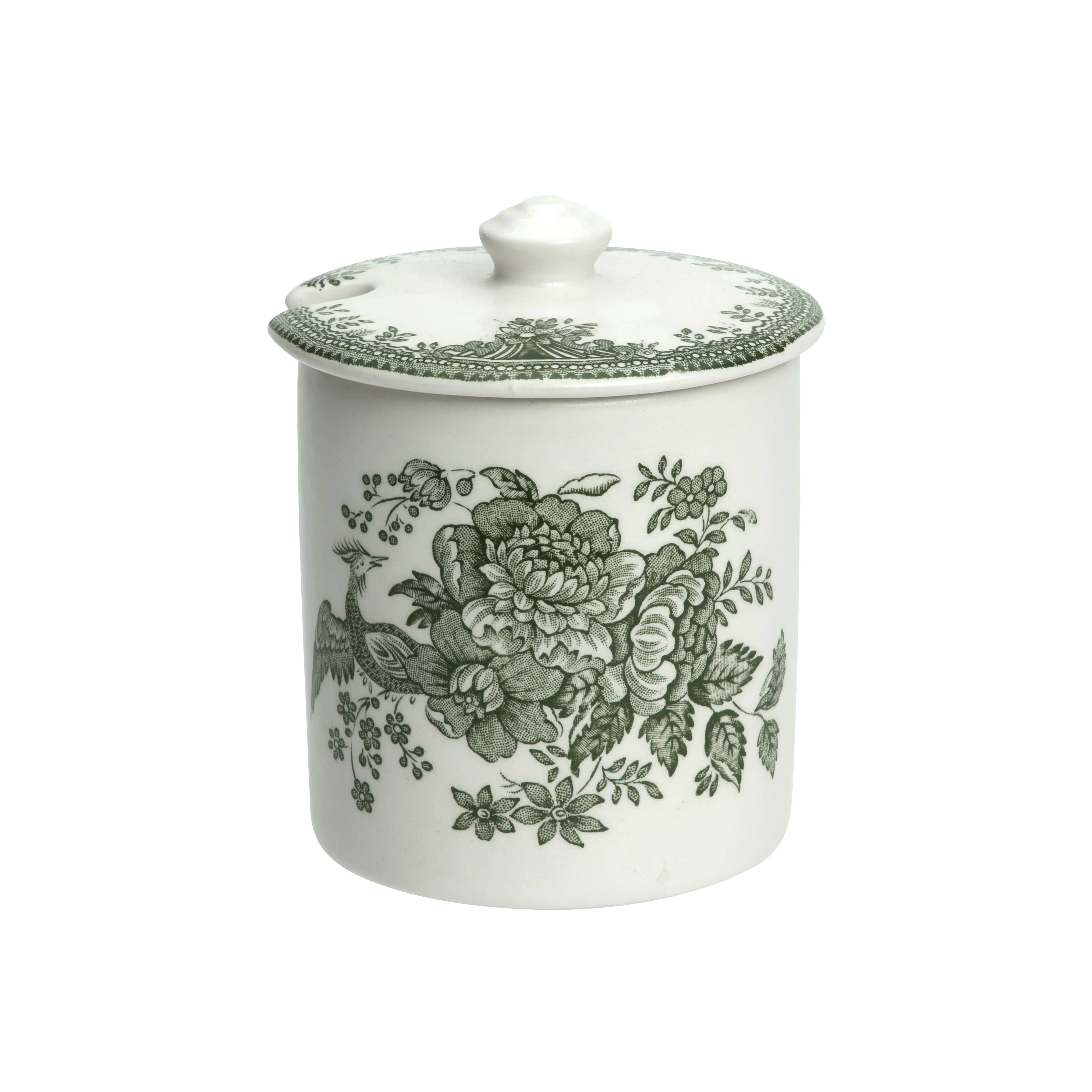Dark Green Asiatic Pheasants Covered Jam Jar