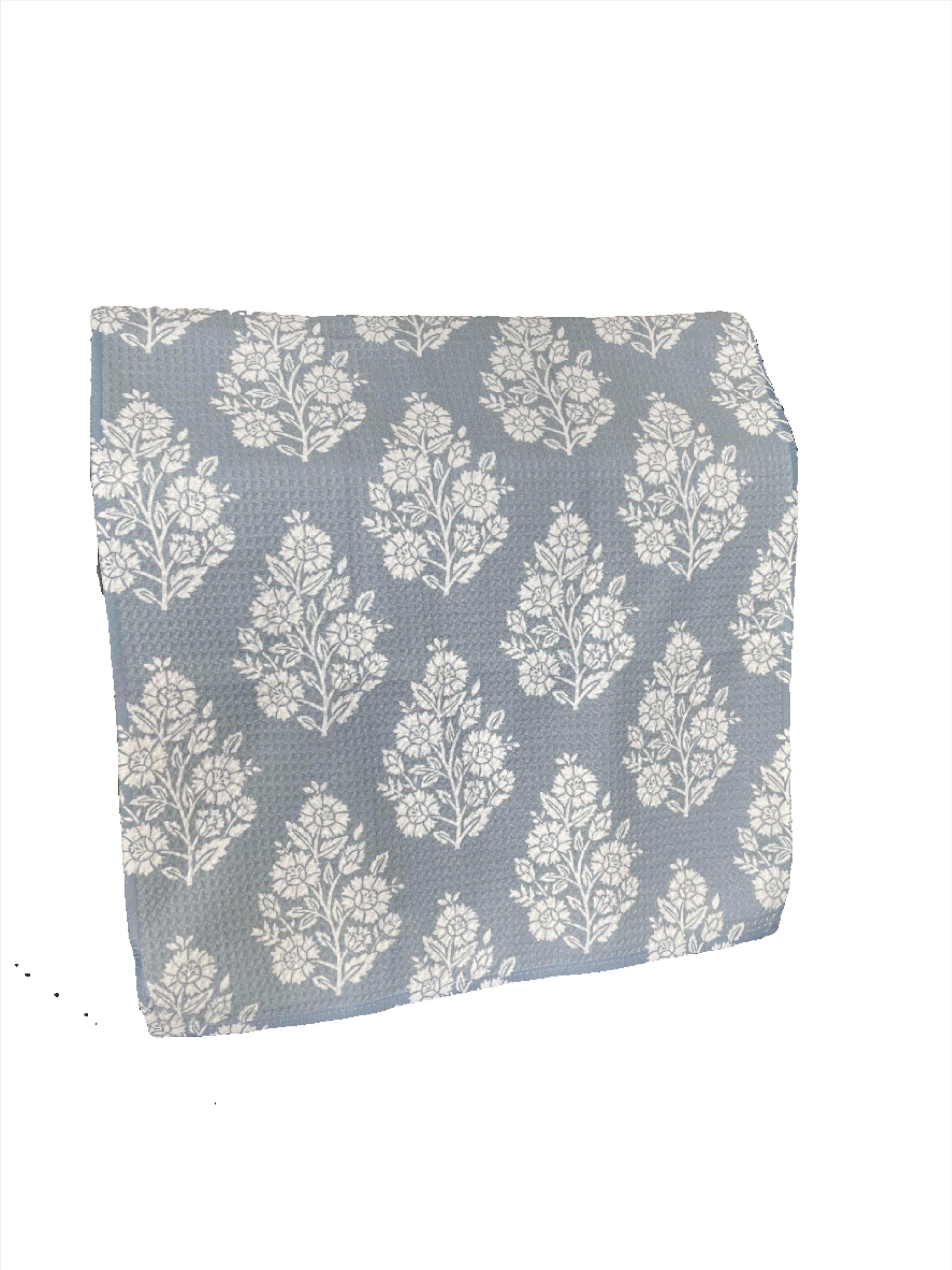 Blue Block Print Floral Towel
