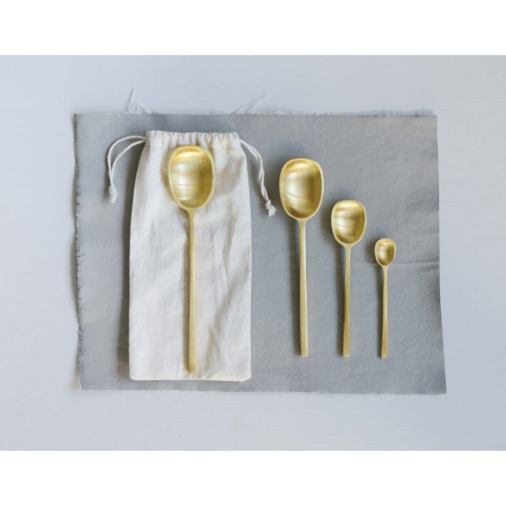S/4 8"L Cast Aluminum Spoons, Brass