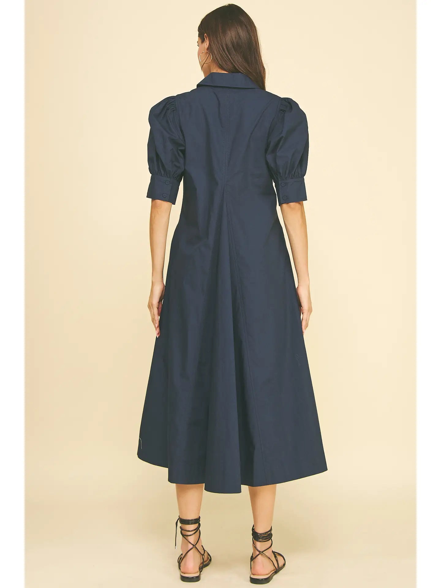 V-Neck Pleated A-Line Dress